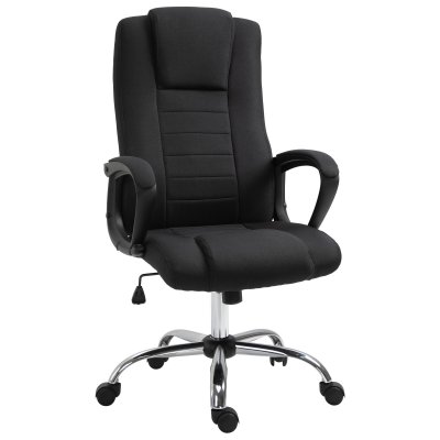 Fauteuil de bureau &agrave; roulettes chaise manager ergonomique pivotante hauteur r&eacute;glable lin noir