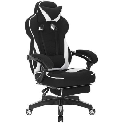 WOLTU Fauteuil de bureau.chaise de gaming avec appuie-t&ecirc;te+repose-pieds.si&egrave;ge en tissu.blanc