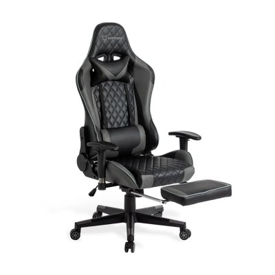 FOXSPORT Fauteuil de bureau - Gamer - R&eacute;glable - Repose-pieds - Cuir - Noir