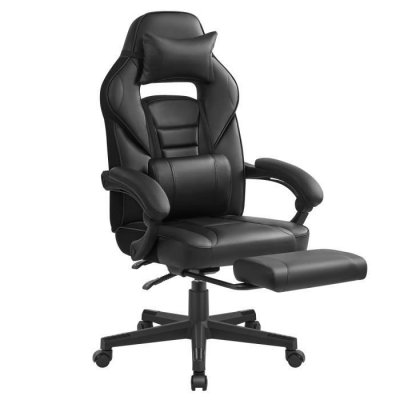 SONGMICS Fauteuil de bureau repose-pieds t&eacute;lescopique noir d'encre