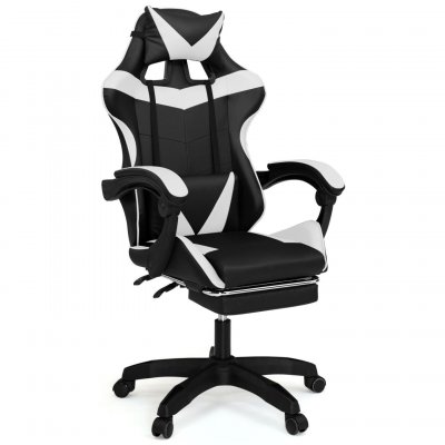 IDMARKET Fauteuil de gaming alex r&eacute;glable avec repose-pied, coussin de t&ecirc;te et coussin lombaire noir et blanc