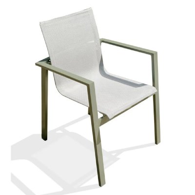 DCB GARDEN Fauteuil de jardin empilable en alu kaki et toile plastifi&eacute;e grise