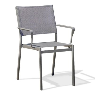 DCB GARDEN Fauteuil de jardin empilable en aluminium et toile plastifi&eacute;e grise