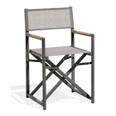 PARIS GARDEN Fauteuil de jardin en toile plastifi&eacute;e et aluminium gris anthracite