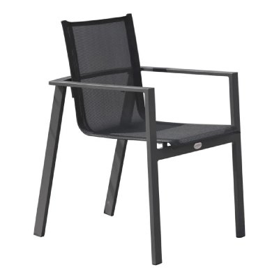 DCB GARDEN Fauteuil de jardin miami - textile noir & aluminium - gris anthracite