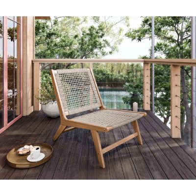MES Fauteuil de jardin SOFIA en bois d'acacia et r&eacute;sine tress&eacute;e - Beige