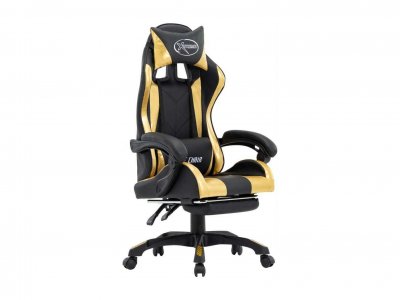 VIDAXL Fauteuil de jeux vid&eacute;o avec repose-pied Dor&eacute; et noir Similicuir