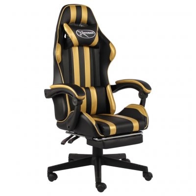 VIDAXL Fauteuil de jeux vid&eacute;o avec repose-pied Noir et dor&eacute; Similicuir