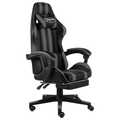 VIDAXL Fauteuil de jeux vid&eacute;o avec repose-pied Noir et gris Similicuir 
