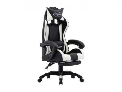 VIDAXL Fauteuil de jeux vid&eacute;o et repose-pied Blanc et noir Similicuir