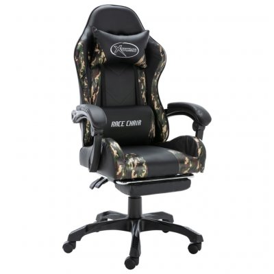Fauteuil de jeux vid&eacute;o repose-pied Noir/camouflage Similicuir 