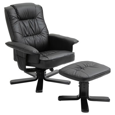 IDIMEX Fauteuil de relaxation avec repose-pieds CHARLY, en synth&eacute;tique noir et pieds laqu&eacute; noir