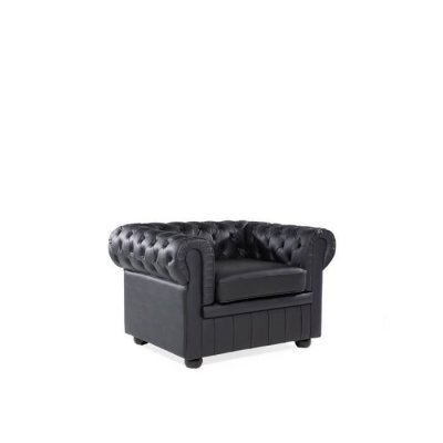 BELIANI Fauteuil en cuir noir CHESTERFIELD -  - Style classique - Avec accoudoirs - Int&eacute;rieur