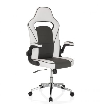  Fauteuil Gamer - MyBuero - GAME SPORT PRO - Blanc/Gris Fonc&eacute; - similicuir