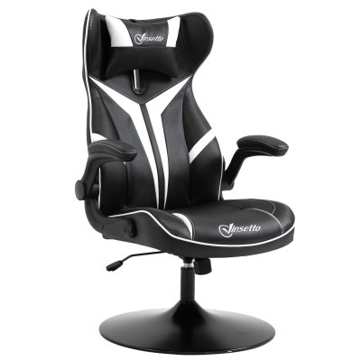 Fauteuil gaming pivotant r&eacute;glable accoudoirs relevables PVC blanc noir