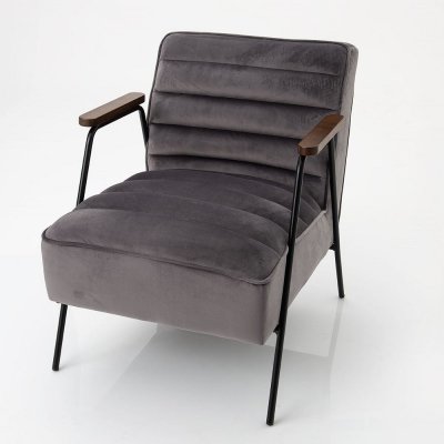  Fauteuil Hutch velours gris - Amadeus - Gris - Velours