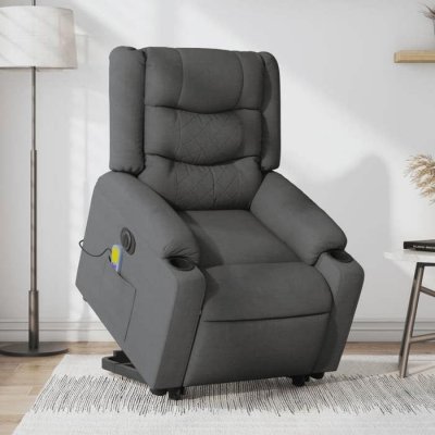 Fauteuil inclinable de massage &eacute;lectrique gris fonc&eacute; tissu 