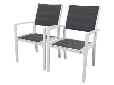 HABITAT ET JARDIN Fauteuil jardin Alu/Textil&egrave;ne rembourr&eacute; ""Brazil / Canaries"" - Phoenix - blanc / gris fonc&eacute;