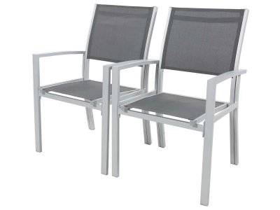 HABITAT ET JARDIN Fauteuil jardin Alu/Textil&egrave;ne ""Tropic"" - Phoenix - Gris fonc&eacute; - Lot de 2
