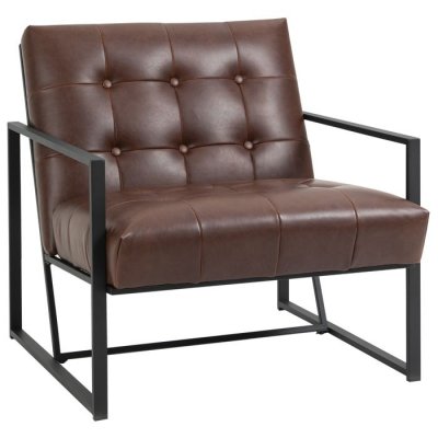 HOMCOM Fauteuil lounge Chesterfield capitonn&eacute; m&eacute;tal noir PU chocolat