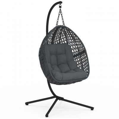 IDMARKET Fauteuil lune suspendu ajour&eacute; avec coussin gris