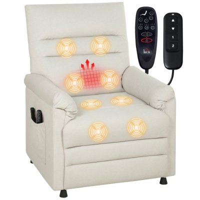 HOMCOM Fauteuil massant chauffant inclinable poches rangement port usb int&eacute;gr&eacute; velours gr&egrave;ge