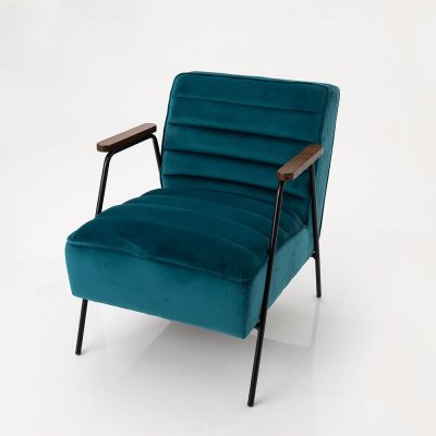 AMADEUS Fauteuil relax en velours et m&eacute;tal noir