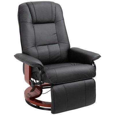 HOMCOM Fauteuil relax inclinable pivotant bois rev&ecirc;tement synth&eacute;tique noir