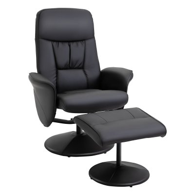 HOMCOM Fauteuil relax inclinable pivotant style contemporain avec repose-pied rev&ecirc;tement synth&eacute;tique noir