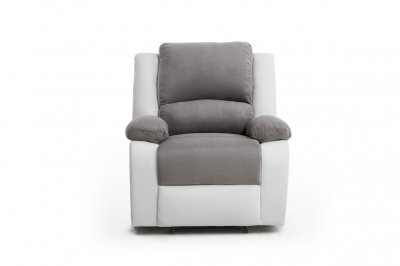 LOUNGITUDE Fauteuil relax manuel HELENE tissu+ pu coloris gris et blanc