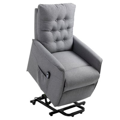 HOMCOM Fauteuil Releveur &Eacute;lectrique  - Lin Gris - Inclinable avec Repose-Pied Ajustable