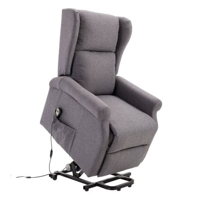 HOMCOM Fauteuil releveur inclinable repose-pied ajustable tissu gris chin&eacute;