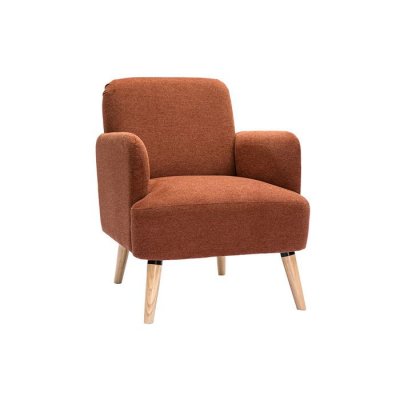 MILIBOO Fauteuil scandinave en tissu effet velours textur&eacute; terre br&ucirc;l&eacute;e et bois clair ISKO