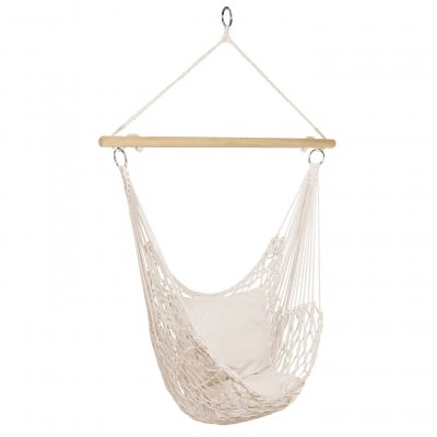 IDMARKET Fauteuil suspendu boh&egrave;me 2 coussins &eacute;cru design macram&eacute;