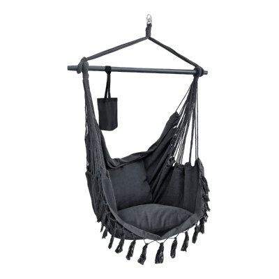 EN.CASA Fauteuil suspendu -  - Aranga - Gris fonc&eacute; - 2 coussins - Porte-boisson