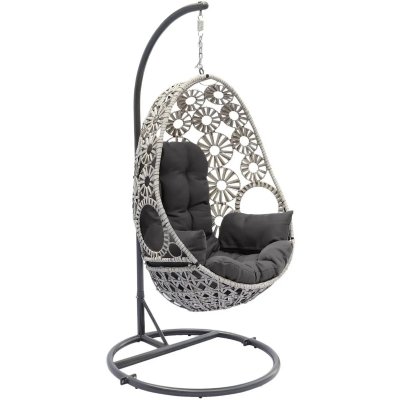 DCB GARDEN Fauteuil suspendu SAMOA avec coussin noir et r&eacute;sine tress&eacute;e - Ecru