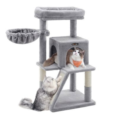 FEANDREA  Arbre &agrave; chat avec planche &agrave; gratter, Gris Claire