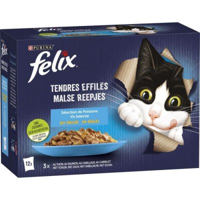 FELIX  - Tendres Effil&eacute;s en Gel&eacute;e - S&eacute;lection de Poissons - 12x85g