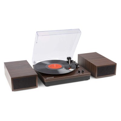  Fenton rp165d - platine vinyle avec 2 haut-parleurs int&eacute;gr&eacute;s - bois fonc&eacute;