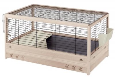 FERPLAST  Cage en bois FSC pour lapins ARENA 100, pour cochons d'inde, accessoires inclus