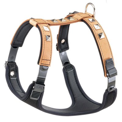 FERPLAST  Harnais cuir v&eacute;ritable naturel chiens chien rembourr&eacute; clous GIOTTO LUXOR BEIGE P 