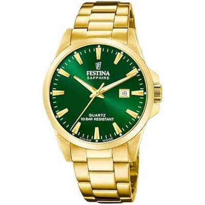 FESTINA  Montre Homme Dor&eacute; Cadran Vert Swiss Made F20044/5