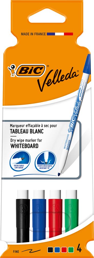 VELLEDA Feutres  effacable a sec pointe fine - pochette de 4