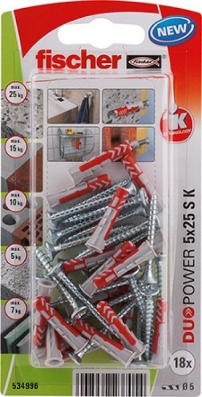 FISCHER  - Blister 18 chevilles+des vis duopower &oslash;5x25mm 534996