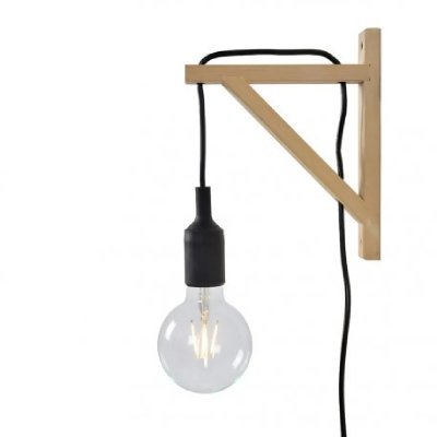 LUCIDE FIX-Applique murale Equerre Bois avec Prise H22,5cm Noir 