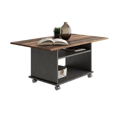 FMD - Table basse avec roulettes Style ancien et noir Marron et noir