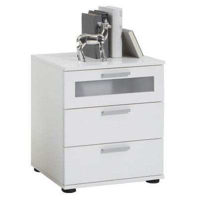 FMD - Table de Chevet avec 3 Tiroirs Blanc Blanc