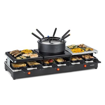 KLARSTEIN Fonduelette xl 3-en-1 gril &agrave; raclette & fondue pierre naturelle 1650 w 12 personnes - Noir
