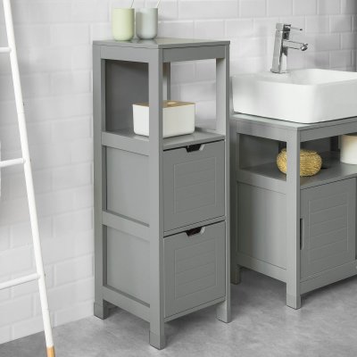 FRG127-SG Meuble Bas de Salle de Bain Armoire Toilette- 1 &eacute;tage et 2 tiroirs -Gris