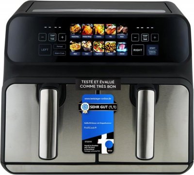 PROFICOOK Friteuse &agrave; air chaud air fryer 8l double compartiment  pc-fr1287h 